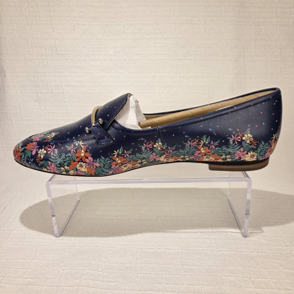 Talbots India Ink Blue Floral Flats Women's 10.5 M Brass Bit Loafers Leather NEW - Picture 7 of 8